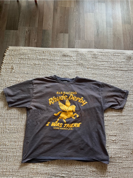 Rhude Other - Rhude Dark Gray Short Sleeve Tee with Yellow Derby Graphic